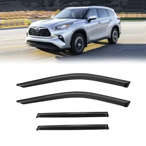 Toyota Highlander 2020-2025 için CMVT Otomatik Cam Rüzgarlığı, Yağmur Koruması Kalkanı Havalandırma Deflektörü Gölgeliği Koyu Füme 2021 2022 2023 20 21 22 23 24 25, Bantlı, 4 Adet 