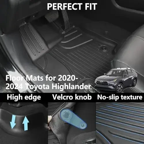 TTX LIGHTING Floor Mats & Cargo Liner Compatible with Toyota Highlander 2020-2026: TPE All Weather Floor Liner Highlander 1st 2nd 3th Row & Cargo Mat Back Seat Cover Protector Full Sets (7 Seats) - 3