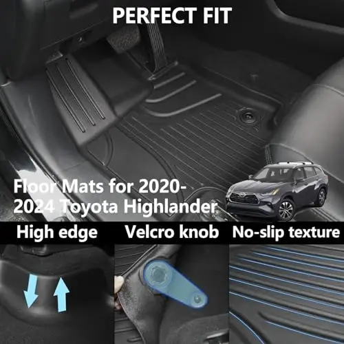 Floor Mats & Cargo Liner for Toyota Highlander 7 Seats 2020-2024 2025 TPE All Weather Floor Liner 2024 Highlander 1st 2nd 3th Row & Cargo Mat Back Seat Cover Protector Full Sets (5 PCS) - 3