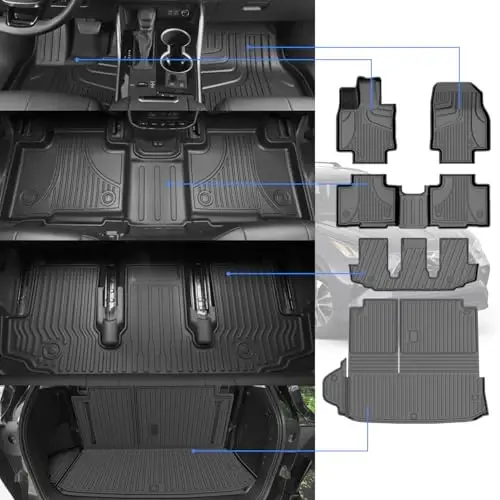 Floor Mats & Cargo Liner for Toyota Highlander 7 Seats 2020-2024 2025 TPE All Weather Floor Liner 2024 Highlander 1st 2nd 3th Row & Cargo Mat Back Seat Cover Protector Full Sets (5 PCS) - 6