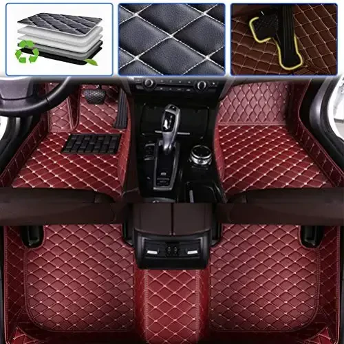 SureKit Custom Car Floor Mats for Toyota Land Cruiser Prado 120 2002-2008 Floor Liner Waterproof Anti-Skid Luxury Leather Full Coverage Liner Front ＆ Rear Mat/Set (Wine red) - SUREKIT