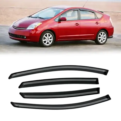 CMVT Auto Window Visor for Toyota Prius 2004-2009, Out-Channel Rain Guards Shields Vent Deflector Shade Wind Dark Smoke 2005 2006 2007 2008, Tape-On Outside-Mount, 4PCS - CMVT AUTO