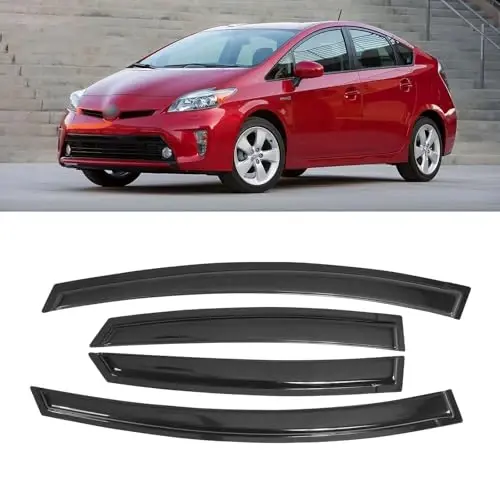 Toyota Prius 2010-2015 için Cam Rüzgarlığı, Dış Kanal Yağmur Koruyucuları Siperlik Havalandırma Deflektörü Gölge Rüzgar Koyu Duman 2011 2012 2013 2014, Bantlı Dış Montaj, 4 Adet - 1
