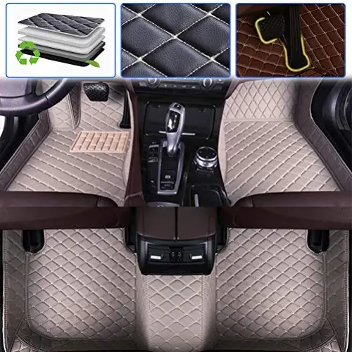 SureKit Custom Car Floor Mats for Toyota Prius XW30 2002-2009, 2010-2016, 2017-2019 Floor Liner Waterproof Anti-Skid Luxury Leather Full Coverage Liner Front ＆ Rear Mat/Set (Gray) - 1