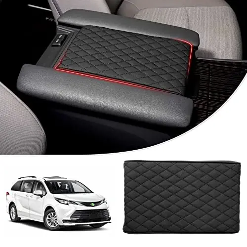 Autorder Center Console Cover for Toyota Sienna 2021-2025 2026 Accessories Memory Foam Armrest Cushion with Anti-Scratch Leather Protector Covers Black - AUTORDER