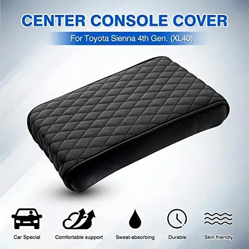 Autorder Center Console Cover for Toyota Sienna 2021-2025 2026 Accessories Memory Foam Armrest Cushion with Anti-Scratch Leather Protector Covers Black - AUTORDER (1)