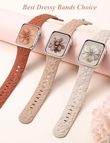 TOYOUTHS 3'lü Çiçek Desenli Kabartmalı Bantlar Apple Watch Bandı 38/40/41/42/44/45/49mm Kadınlar İçin, Oyulmuş Yumuşak Silikon 3D Çiçek Şık Elbiseler iWatch Serisi 9/SE/Ultra/8/7/6/5/4/3/2/1 ile Uyumlu - 5