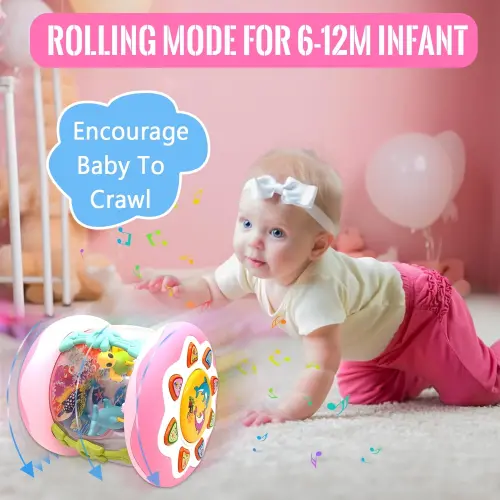 Toys for 1 Year Old Baby Girls, Ocean Rotating Light Up Musical Toy for Toddlers 1-3, Learning Toys for 1 2 3 Year Old Girls Boys (Pink) - 5