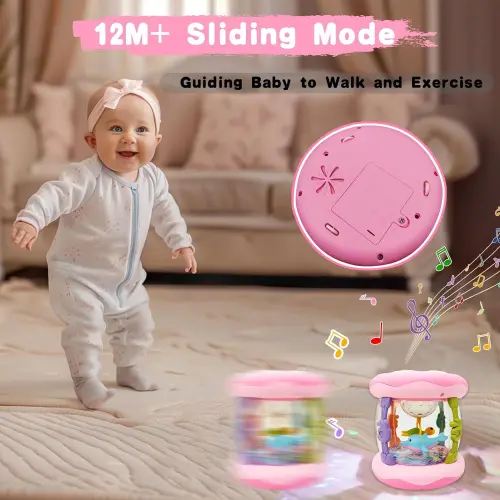 Toys for 1 Year Old Baby Girls, Ocean Rotating Light Up Musical Toy for Toddlers 1-3, Learning Toys for 1 2 3 Year Old Girls Boys (Pink) - 7
