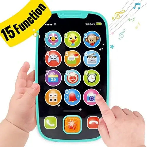 Toys for 1 Year Old Boy, 15 Functions Phone Baby Toys 6-12 Months, Baby Cell Phone 12-18 Months, Learning Toys for Toddlers 1-3, Easter Basket Stuffers - Cyan - TOYS