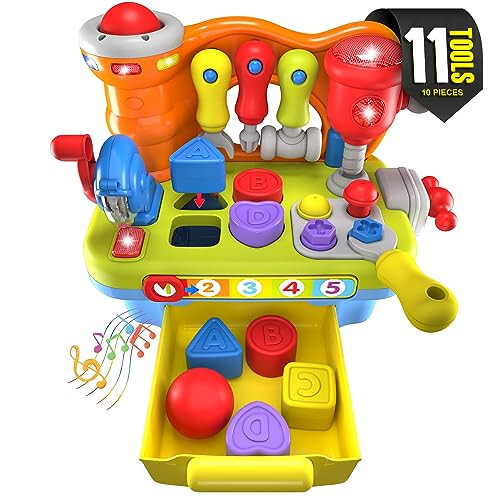 Toys for 1 Year Old Boy Birthday Gifts for Baby Boy Toy, Musical Learning Workbench Toy for Boys Kids Construction Work Bench Building Tools Sound Lights Engineering Pretend Play One Year Old Boy Toys - 1