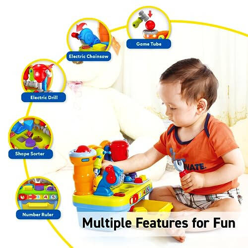 Toys for 1 Year Old Boy Birthday Gifts for Baby Boy Toy, Musical Learning Workbench Toy for Boys Kids Construction Work Bench Building Tools Sound Lights Engineering Pretend Play One Year Old Boy Toys - 3