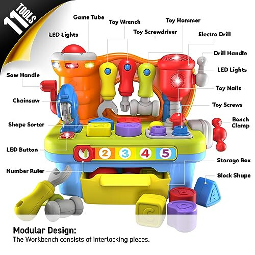 Toys for 1 Year Old Boy Birthday Gifts for Baby Boy Toy, Musical Learning Workbench Toy for Boys Kids Construction Work Bench Building Tools Sound Lights Engineering Pretend Play One Year Old Boy Toys - 6