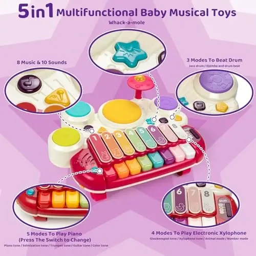 Toys for 18 Months Girl Birthday Gifts: Musical Set for 18 Months Girl | Educational Learning Toys 18 Months with Piano, Xylophone, Whack a Mole, Drum Set, Sound and Music - Toys (1)