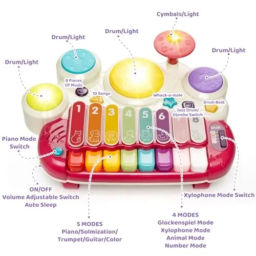Toys for 18 Months Girl Birthday Gifts: Musical Set for 18 Months Girl | Educational Learning Toys 18 Months with Piano, Xylophone, Whack a Mole, Drum Set, Sound and Music - 3