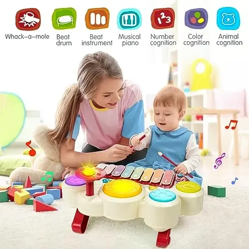 Toys for 18 Months Girl Birthday Gifts: Musical Set for 18 Months Girl | Educational Learning Toys 18 Months with Piano, Xylophone, Whack a Mole, Drum Set, Sound and Music - 5
