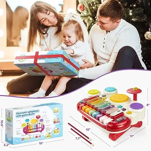 Toys for 18 Months Girl Birthday Gifts: Musical Set for 18 Months Girl | Educational Learning Toys 18 Months with Piano, Xylophone, Whack a Mole, Drum Set, Sound and Music - 6