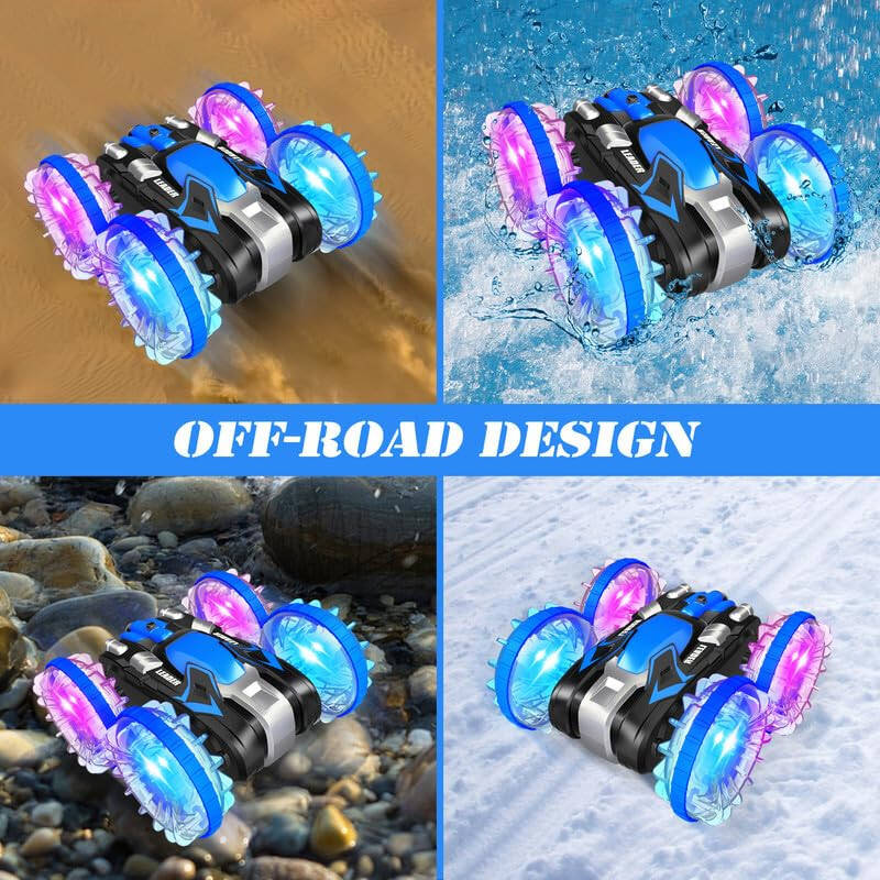 Toys for 5-12 Year Old Boys Amphibious RC Car for Kids 2.4 GHz Remote Control Boat Waterproof RC Monster Truck Stunt Car 4WD Remote Control Vehicle Boys Girls Gifts All Terrain Water Beach Pool Toy - 6