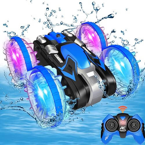 Toys for 5-12 Year Old Boys Amphibious RC Car for Kids 2.4 GHz Remote Control Boat Waterproof RC Monster Truck Stunt Car 4WD Remote Control Vehicle Boys Girls Gifts All Terrain Water Beach Pool Toy - 7