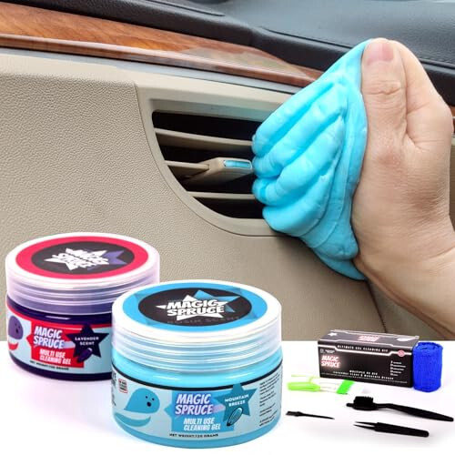 ToysButty Car Cleaning Gel Kit Supplies for Car Interior Detailing, 2 Pots Car Slime Cleaner, 4 Anti-Static Detailing Brushes, Vent cleaner Duster tools, Auto Dust, Pc Laptop, Keyboard Cleaner Putty - 2