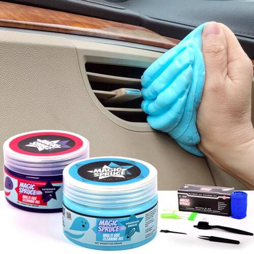 ToysButty Car Cleaning Gel Kit Supplies for Car Interior Detailing, 2 Pots Car Slime Cleaner, 4 Anti-Static Detailing Brushes, Vent cleaner Duster tools, Auto Dust, Pc Laptop, Keyboard Cleaner Putty - 1