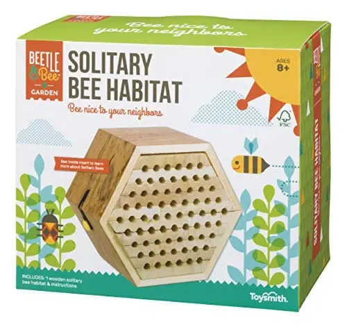 Toysmith Beetle & Bee Solitary Bee Habitat - DIY Kids Art Craft Outdoor Bee Kit, Educational Kit for Kids, No Hardware/No Glue Required, 13 Wooden Pieces, FSC Certified, Intended for Age 8+ - 1