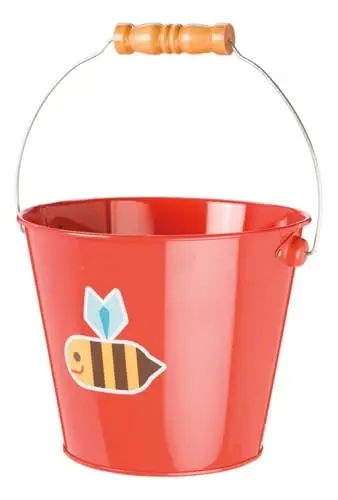 Toysmith Kids Gardening & Beach Bucket – 5″ Metal Pail with Grippable Handle | Assorted Bee & Beetle Colors | Durable Steel for Outdoor Play - 1 Count - 1