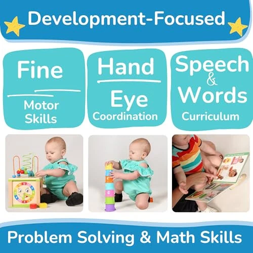 TOYVENTIVE Wooden Activity Cube, Montessori Toys, Multipurpose Educational Sensory Toy for 1-2 Year Old Baby, Toddler, Kid, Boy | Birthday Gift | Bonus First Words Book - 6