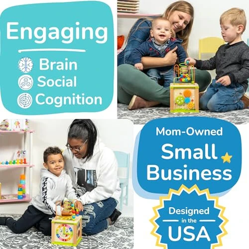 TOYVENTIVE Yog'och Faollik Kubigi, Montessori O'yinchoqlari, 1-2 Yoshli Chaqaloq, Bola, O'g'il Bolalar Uchun Ko'p Maqsadli Ta'lim Sensoriy O'yinchoq | Tug'ilgan Kun Sovg'asi | Bonus Birinchi So'zlar Kitobi - 5