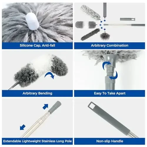 Tozalash uchun 4 dona chang yutgich, 2 tasi 1 da Mikrofiber chang yutgich va 1 dona mikrofiber chang yutgichli tortib olinadigan tirqish chang tozalagich, Ship foniy tozalash uchun uzun tutqichli 30-100 dyuymli uzaytma ustuni - 6