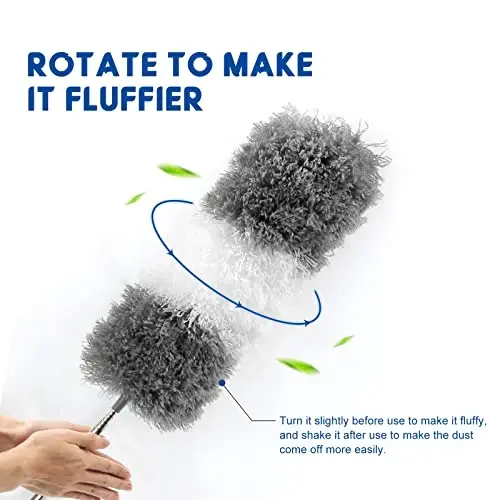 Tozalash uchun mikrofiber patli changlatgichlar, 110 dyuymli uzaytirgichli va 2 ta almashtiriladigan egiluvchan boshli uzaytiriladigan changlatgich, shift ventilyatori mebellari avtomobillari uchun tozalovchi vositalar changlatgich asbobi oshxona gadjetlari - 4