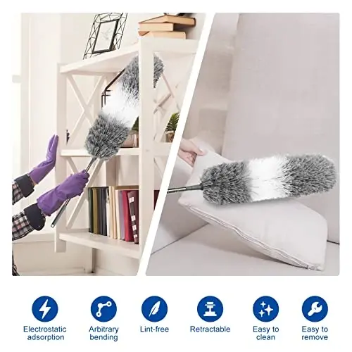 Tozalash uchun mikrofiber patli changlatgichlar, 110 dyuymli uzaytirgichli va 2 ta almashtiriladigan egiluvchan boshli uzaytiriladigan changlatgich, shift ventilyatori mebellari avtomobillari uchun tozalovchi vositalar changlatgich asbobi oshxona gadjetlari - 6