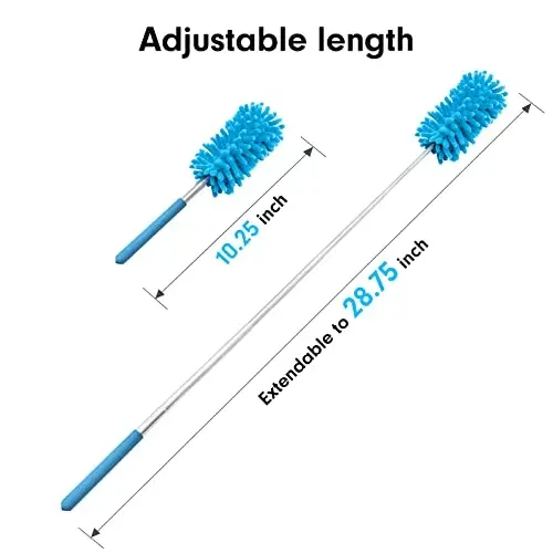 Tozalash uchun mikrofiberdan yasalgan chang yutgich, Tukuos qo'lda yuviladigan chang yutgichlar 2 dona almashtiriladigan mikrofiber boshli, cho'ziluvchan tayanch, ofis, mashina, deraza, mebel, shift fanati uchun echib olinadigan tozalash cho'tkasi. - 5