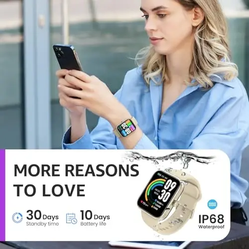 TOZO 2024 Erkaklar va Ayollar uchun iPhone va Android uchun Yangilangan Aqlli Soat, 1.83'' Fitness Tracker Bluetooth qo'ng'iroq [Javob/Qilish], Yurak urish tezligi/SpO2/Uyqu monitori bilan IP68 suv o'tkazmaydigan, 100+ Sport rejimi - 3