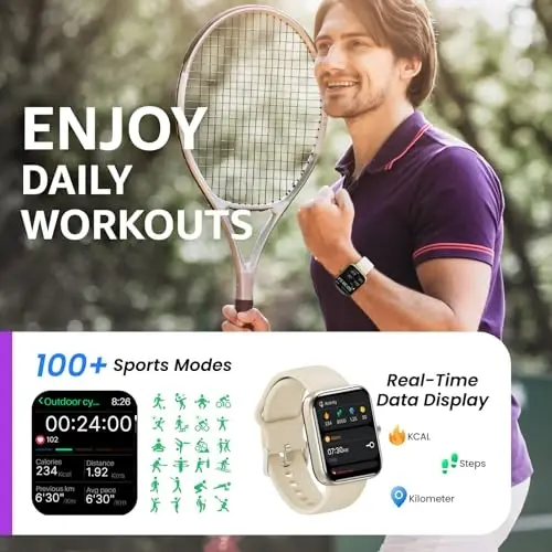 TOZO 2024 Erkaklar va Ayollar uchun iPhone va Android uchun Yangilangan Aqlli Soat, 1.83'' Fitness Tracker Bluetooth qo'ng'iroq [Javob/Qilish], Yurak urish tezligi/SpO2/Uyqu monitori bilan IP68 suv o'tkazmaydigan, 100+ Sport rejimi - 5