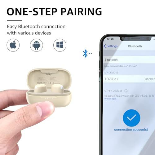 TOZO A1 Mini Kablosuz Kulaklıklar Bluetooth 5.3 Kulak İçi Hafif Kulaklıklar Dahili Mikrofon, IPX5 Su Geçirmez, Büyülü Premium Ses Uzun Mesafe Bağlantısı Kulaklık Şarj Kılıfı ile, Kaki - 4