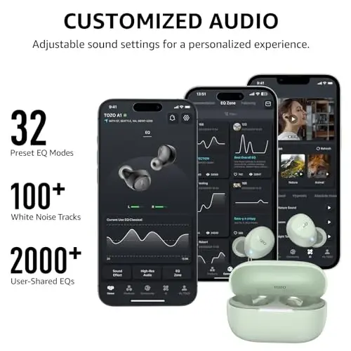 TOZO A1 Wireless Earbuds Bluetooth 5.3 Light Weight in Ear IPX5 Waterproof Headphones 2 Mic for AI Calls, Immersive Premium Sound Bass Headset with Charging Case, 32 Presets EQ Customization via App - 5