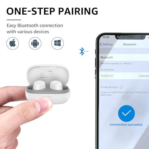 TOZO A1 Mini Simsiz Quloqchinlar Bluetooth 5.3 Quloq Ichiga Engil Quloqchinlar O'rnatilgan Mikrofon, IPX5 Suv O'tkazmaydigan, Chuqur Premium Ovoz Uzoq Masofali Ulanish Eshitish Apparati Zaryadlovchi Quti bilan, Oq - 2