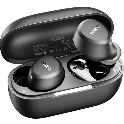 TOZO A1 Mini Wireless Earbuds Bluetooth 5.3 in Ear Light-Weight Headphones Built-in Microphone, IPX5 Waterproof, Immersive Premium Sound Long Distance Connection Headset with Charging Case, Black - 1