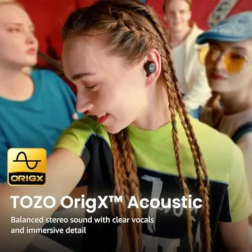 TOZO A1 Mini Wireless Earbuds Bluetooth 5.3 in Ear Light-Weight Headphones Built-in Microphone, IPX5 Waterproof, Immersive Premium Sound Long Distance Connection Headset with Charging Case, Black - 3