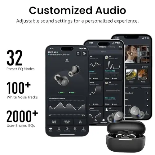 TOZO A1 Mini Wireless Earbuds Bluetooth 5.3 in Ear Light-Weight Headphones Built-in Microphone, IPX5 Waterproof, Immersive Premium Sound Long Distance Connection Headset with Charging Case, Black - 3