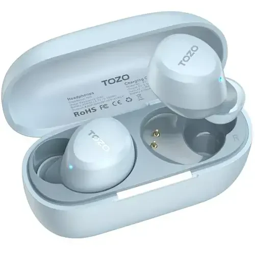 TOZO A1 Mini Wireless Earbuds Bluetooth 5.3 in Ear Light-Weight Headphones Built-in Microphone, IPX5 Waterproof, Immersive Premium Sound Long Distance Connection Headset with Charging Case, Blue - 5