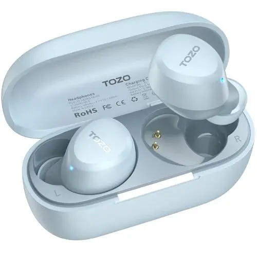 TOZO A1 Mini Wireless Earbuds Bluetooth 5.3 in Ear Light-Weight Headphones Built-in Microphone, IPX5 Waterproof, Immersive Premium Sound Long Distance Connection Headset with Charging Case, Blue 