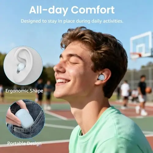 TOZO A1 Mini Wireless Earbuds Bluetooth 5.3 in Ear Light-Weight Headphones Built-in Microphone, IPX5 Waterproof, Immersive Premium Sound Long Distance Connection Headset with Charging Case, Blue - 3