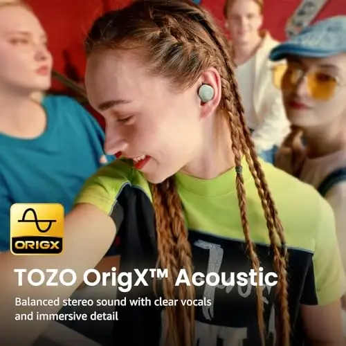 TOZO A1 Mini Wireless Earbuds Bluetooth 5.3 in Ear Light-Weight Headphones Built-in Microphone, IPX5 Waterproof, Immersive Premium Sound Long Distance Connection Headset with Charging Case, Green - 2