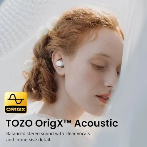 TOZO A1 Simsiz Quloqchinlar Bluetooth 5.3 Yengil vaznli quloq ichiga IPX5 suv o'tkazmaydigan naushniklar AI qo'ng'iroqlari uchun 2 ta mikrofon, cho'mdiruvchi Premium Sound Bass гарнитураси zaryadlash qutisi bilan, ilova orqali 32 ta EQ sozlamalari - 2