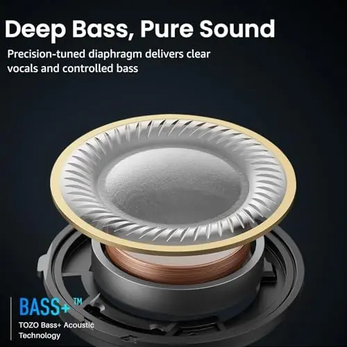 TOZO A1 Simsiz Quloqchinlar Bluetooth 5.3 Yengil vaznli quloq ichiga IPX5 suv o'tkazmaydigan naushniklar AI qo'ng'iroqlari uchun 2 ta mikrofon, cho'mdiruvchi Premium Sound Bass гарнитураси zaryadlash qutisi bilan, ilova orqali 32 ta EQ sozlamalari - 4