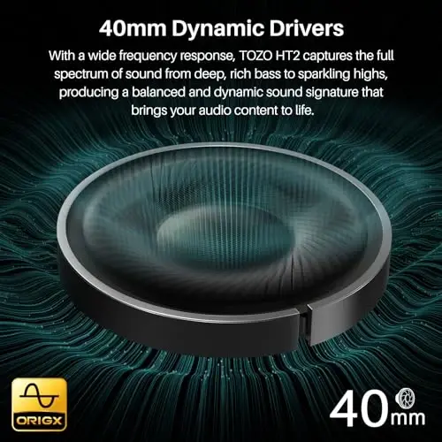TOZO HT2 Gibrid Faol shovqinni bekor qiluvchi naushniklar, simsiz quloq ustidagi Bluetooth garniturasi, 60 soatlik musiqa, Hi-Res Audio Maxsus EQ ilovasi orqali chuqur basli qulay quloqchinlar, uy ofisi uchun sayohat xaki - 3