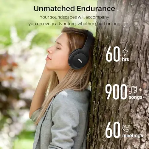 TOZO HT2 Gibrid Faol Shovqinni Bostiruvchi Quloqchinlar, Simsiz Quloq Ustida Bluetooth Quloqchinlar, 60 soat o'ynash vaqti, Yuqori aniqlikdagi audio Ilova orqali maxsus EQ chuqur bas qulay o'tirishli quloqchinlar, Uy ofis Safarlar uchun - 4