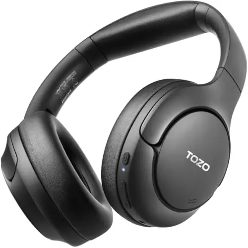 TOZO HT2 Hybrid Active Noise Cancelling Headphones, Wireless Over Ear Bluetooth Headset, 60H Playtime, Hi-Res Audio Custom EQ via App Deep Bass Comfort Fit Ear Cups, for Home Office Travel Black - 3